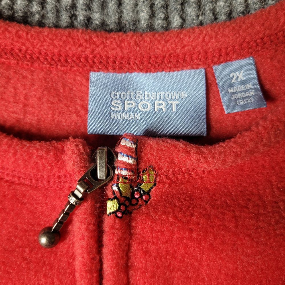 C&B Sport by Croft and Barrow Embroidered Stockings Fleece Zip Sweater 2X - Picture 2 of 8